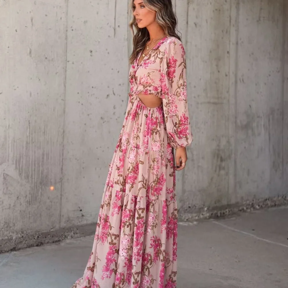 VINEYARD ROMANCE FLORAL SIDE CUTOUT MAXI DRESS - Picture 5 of 5